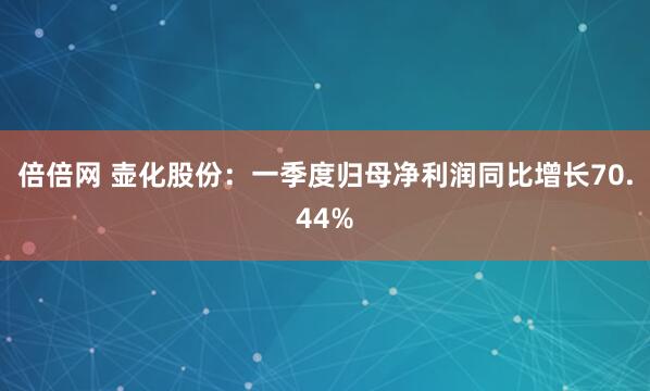倍倍网 壶化股份：一季度归母净利润同比增长70.44%