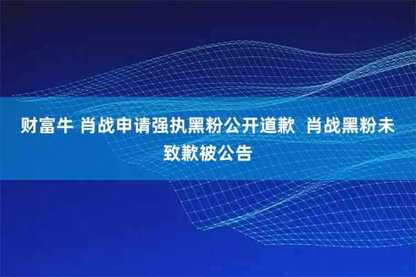 财富牛 肖战申请强执黑粉公开道歉  肖战黑粉未致歉被公告